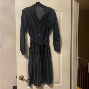 Peserico Dark Indigo Denim Shirt Dress with Waist Tie